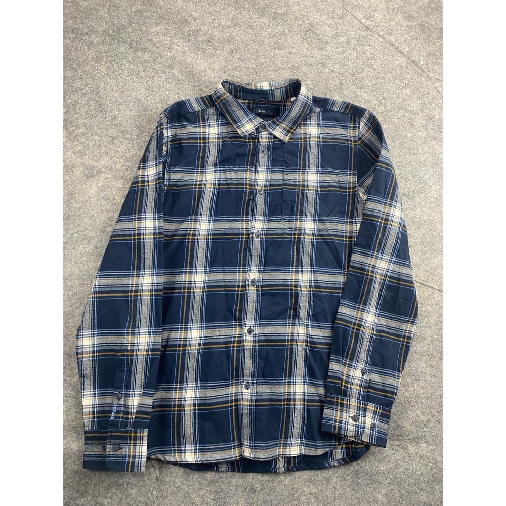 PrAna Shirt Mens Medium Plaid Slim Fit Flannel Organic Cotton Granola Classic